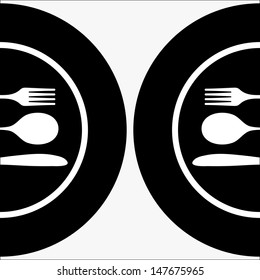 Black silhouette of knife, fork and spoon. eps10