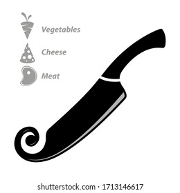 Black silhouette of a knife on a white background. Isolated object. Symbol, kitchen appliance 