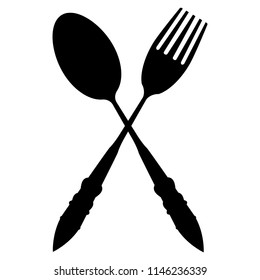 Black silhouette of Knife, spoon and fork. Knives and forks Flat symbols. Black silhouette isolated.