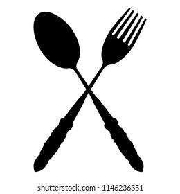 Black silhouette of Knife, spoon and fork. Knives and forks Flat symbols. Black silhouette isolated.