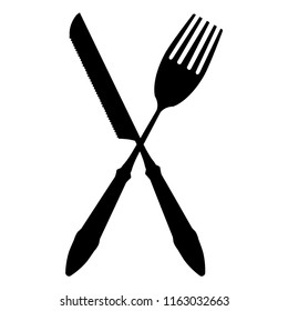 Black silhouette of Knife, spoon and fork. Knives and forks Flat symbols. Black silhouette isolated.