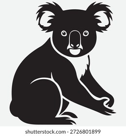 Silueta negra de un oso koala sentado con la boca abierta y las patas extendidas animal blanco