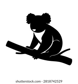Black silhouette of a koala bear sitting on a tree branch, emphasizing its distinctive ears and relaxed posture in a natural setting.