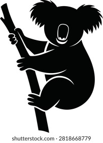 Black silhouette of a koala clinging to a tree branch animal marsupial