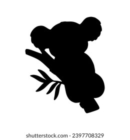 Black silhouette of koala on white background. Animal of Australia. Vector illustration