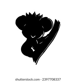 Black silhouette of koala on white background. Animal of Australia. Vector illustration