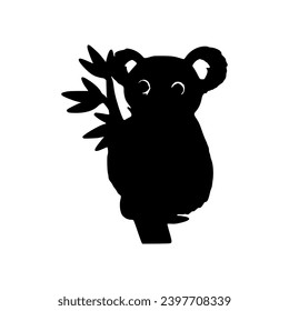 Black silhouette of koala on white background. Animal of Australia. Vector illustration