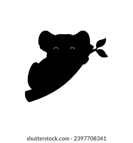 Black silhouette of koala on white background. Animal of Australia. Vector illustration