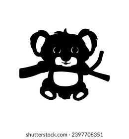 Black silhouette of koala on white background. Animal of Australia. Vector illustration