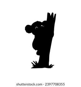 Black silhouette of koala on white background. Animal of Australia. Vector illustration