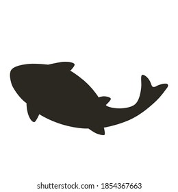 Black silhouette koi carp isolated on white background. Flat design for poster or t-shirt. Vector illustration