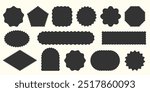 Black silhouette Label shapes collection. Empty Wavy Scallop edge Geometric shape set. Abstract Starburst ellipse Frame icon Text Box. Simple Blank Tag Stamp mark Badge. Element for design