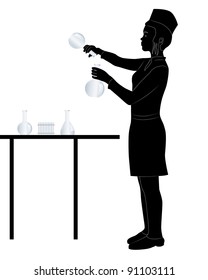 black silhouette of a laboratory assistant on a white background