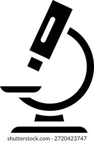 Una silueta negra de un microscopio de laboratorio, que representa sus componentes esenciales como el ocular, la lente objetiva, el escenario y la base, utilizados para la observación científica.