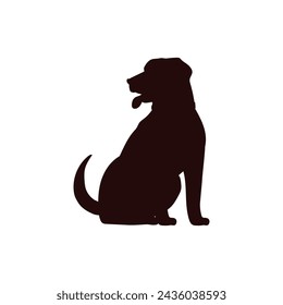 Silueta negra de un Labrador Retriever. Ilustración vectorial de un perro en una pose sentada con la boca abierta y la lengua colgando de un lado. Ideal para iconos y logotipos sobre un fondo aislado.