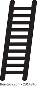 Black silhouette of ladder isolated on white background. Minimalist vector illustration of tall step ladder with two side rails and nine horizontal rungs. Simple graphic icon suitable for construction, climb, height, work, tool, building, maintenance, ascent, safety and design concept for commercial use and creative projects artwork template.