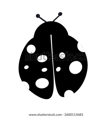 Black silhouette of a ladybug with distinctive dots, symbolizing luck and protection. Ideal for nature icons, insect-themed graphics, and minimalist designs