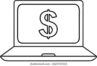 Black silhouette laptop with dollar symbol on screen design represents investment online