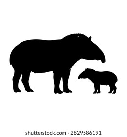 Black silhouette of a large bear and its cub, emphasizing wildlife and animal family bonds in a natural setting.