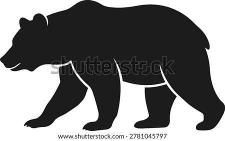 A black silhouette of a large grizzly bear walking to the left, depicted in profile.