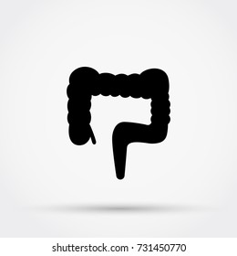 Black silhouette of  large intestine vector icon.