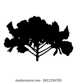 A black silhouette of a large, leafy tree with a broad canopy and sturdy trunk, emphasizing natural beauty and environmental themes.