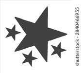 Black silhouette of a large star surrounded by three smaller stars on a white background