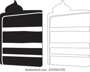 Black silhouette of a layered cake slice with frosting