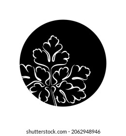 Black silhouette of a leaf in black circle. Graphic drawing. Vector illustration.