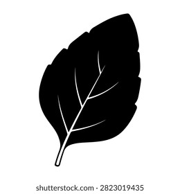 A black silhouette of a leaf highlighting detailed veins, suitable for nature-themed projects and botanical illustrations.
