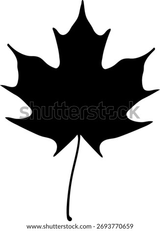 Black silhouette of leaf of Norway maple or Acer platanoides isolated on white background	