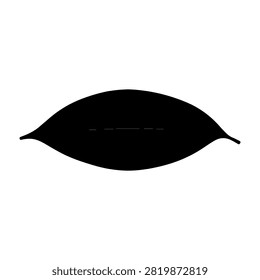 A black silhouette of a leaf with smooth, curved edges on a white background, emphasizing natural shape and organic form.