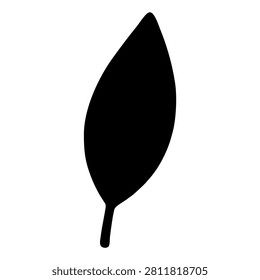 A black silhouette of a leaf with a smooth edge, isolated on a plain white background, emphasizing natural shape and simplicity.