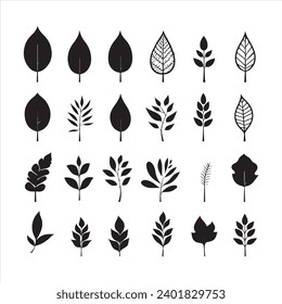 Conjunto de símbolos de hoja de silueta negra 