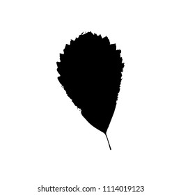 Black silhouette with leaf of tree. Single isolated clipart. Prints of leaves on branch. Flora and nature theme for paper cutting scrapbook design