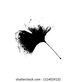 Black silhouette with leaf of tree. Single isolated clipart. Prints of leaves on branch. Flora and nature theme for paper cutting scrapbook design