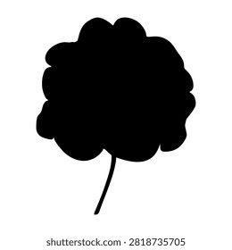 A black silhouette of a leafless tree branch with intricate twigs on a plain white background, emphasizing natural shapes and organic forms.