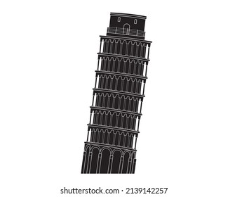 Black silhouette of Leaning Tower of Pisa, Pisa, Italy. Leaning Tower of Pisa icon. Vector illustration.