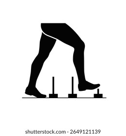 Black silhouette of legs stepping over small blocks against a white background simple vector graphic style