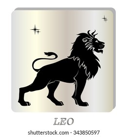 Black silhouette of  leo are on  pearl background. Vector illustration