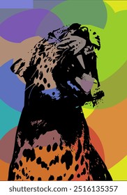 black silhouette of a leopard on a colored background