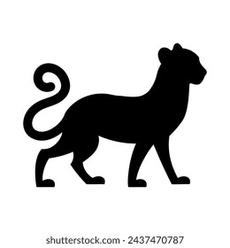Black silhouette of a leopard panther on a white background. Wild animal from the cat family. Vector illustration.