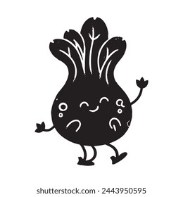 black silhouette of a Lettuce with thick outline side view isolated