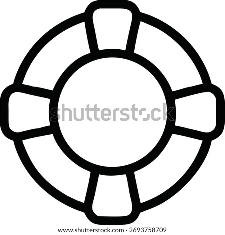 Black silhouette of a lifesaver ring design with transparency on white background