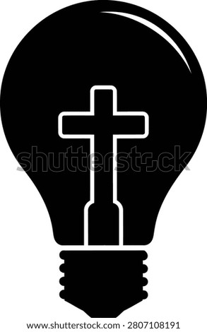Black silhouette of a lightbulb containing a Christian cross symbol
