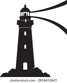 Black silhouette lighthouse icon representing coastal guide navigation and maritime safety symbol concept
