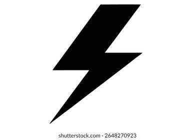 A black silhouette of a lightning bolt is shown against a white background The image is a simple vector graphic with sharp angles and a bold black color