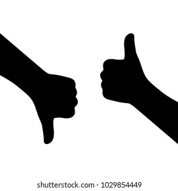 black silhouette of like and dislike gesture. flat simple thumb up symbol minimal logo element set graphic design isolated on white background. concept of poor or fine attitude and great or nice idea