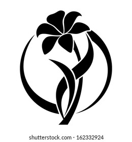 Black silhouette of lily flower. Vector illustration.