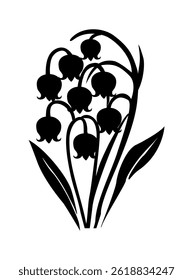 Silhueta preta de Lily do vale, flor do mês de maio do nascimento. Design desenhado à mão minimalista moderno para logotipo, tatuagem, arte de parede, cartaz. vetor ilustração plana isolada no fundo branco